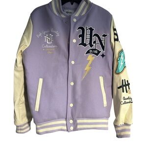 UNDRTD Men's Embroidered Varsity Jacket in Lavender and Cream